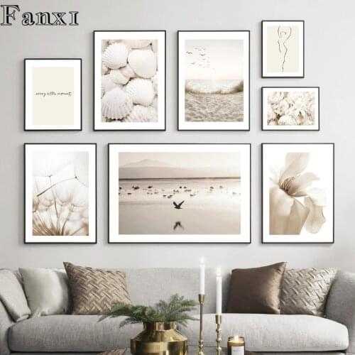 White Shell Beach Flower Dandelion Wall Art Canvas Painting Nordic Posters And Prints Wall Pictures For Living Room Home Decor