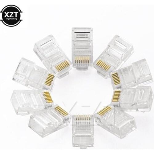 Newest 1000pcs/lot RJ45 RJ-45 Ethernet Cables Module Plug Network Connector for UTP Cat5 Cat5e Network Cable Crystal Heads