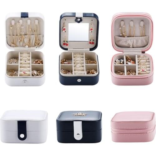 Jewelry Organizer Exquisite Cute Button Zipper Leather Jewelry Box Ring Earring Necklace Holder Display Jewellery Organizer Box