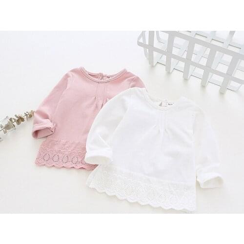 Autumn Winter Girls Lace T-Shirt O-Neck Cotton Long Sleeve Baby Girls Full Sleeves T-Shirts Solid Color Children Clothing