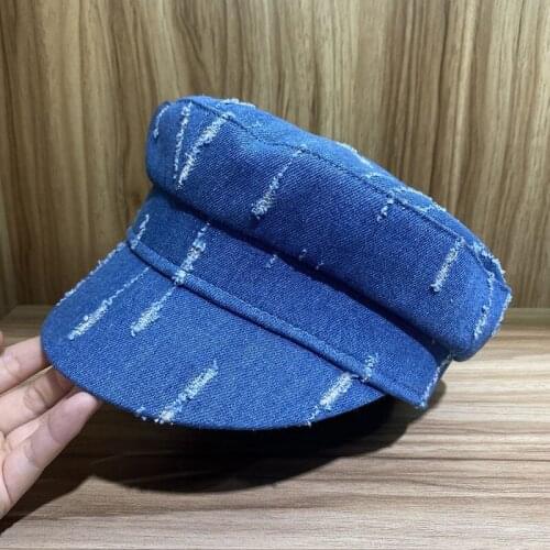 Autumn And Winter New Harajuku Style Cowboy Octagonal Hat For Women Cap Korean Casual Bomber Hats Blue Flat Cap Chapeu Bape