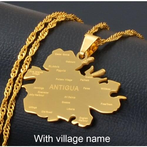 Anniyo Antigua Necklaces for Women Girls Gold Color Antigua Map Pendant Jewelry Waladli/Wadadli #135521