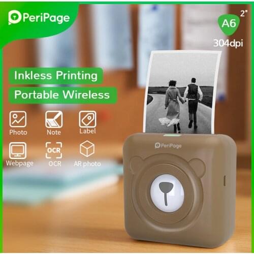 PeriPage Portable Thermal Wireless Printer 304dpi Brown Thermal Picture Photo Receipt Label Bluetooth Mini Printer A6