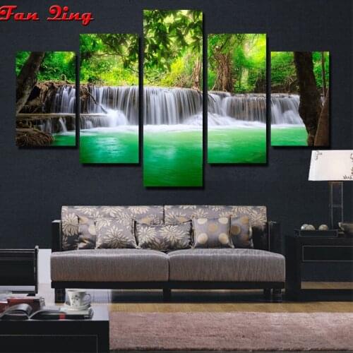 5 pcs Full Round square Drill Landscape Waterfall 5D DIY Diamond Painting 3D Embroidery Cross Stitch Home Decor Gift