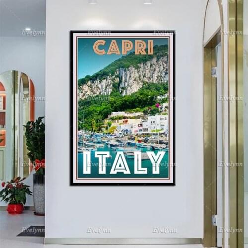Retro Vintage Style Travel Poster Capri Italy Oil Painting Posters and Prints on Canvas Hd Wall Art Modular Pictures Home Decor
