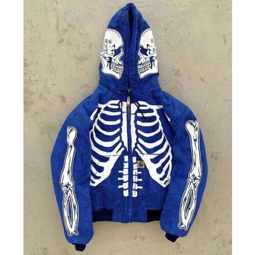 10JQKSkull Long Sleeve Polyester Painted Oversized Womens Hoodie Men Streetwear Hip Hop Graffiti Gothic Zipper Sweatshirt Women