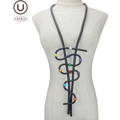 UKEBAY New Statement Necklaces Women Long Pendant Necklace Rubber Chain Pearl Accessories Multicolor Jewelry Wedding Party Gift