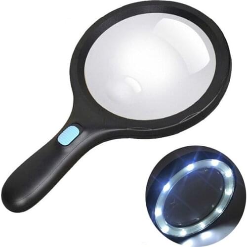 138mm Extra Large Lens Handheld Magnifier Illuminated Magnifying Glass with 12 LED Light Reading Magnifying Glass