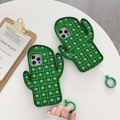Funny Squishy Cactus Soft Silicone Case for iPhone 12 Pro Max 11 6 7 8 Plus X XR XS MAX Game Console Key Ring Phone Cover