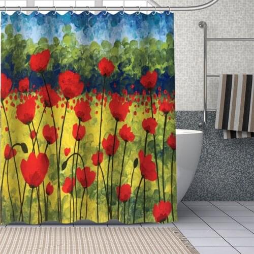 Poppy Art Painting Custom Pattern Polyester Bath Curtain Waterproof Shower Curtains DIY Bath Screen Printed Curtain For Bathroom