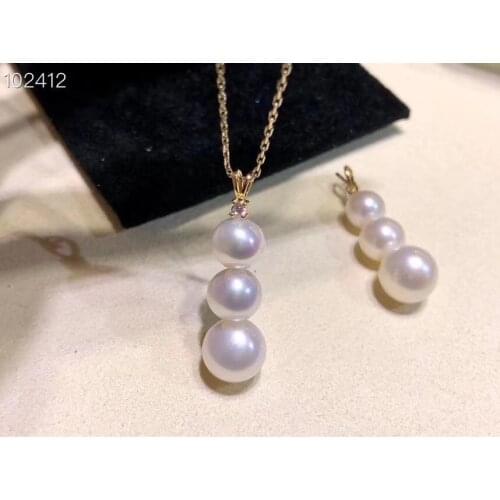 D801 Pearl Pendant Fine Jewelry Solid 18K Gold Round 6-9mm Nature Fresh Water White Pearls Pendants Necklaces for Women