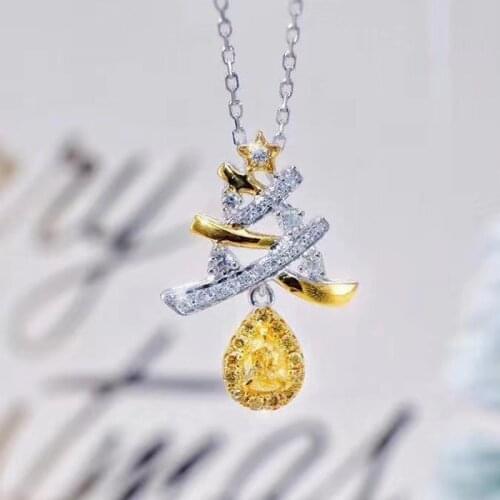 Genuine 925 Sterling Silver Pendants Necklaces for Women Yellow Diamond Gemstone Romantic Wedding Christmas Tree Fine Jewelry