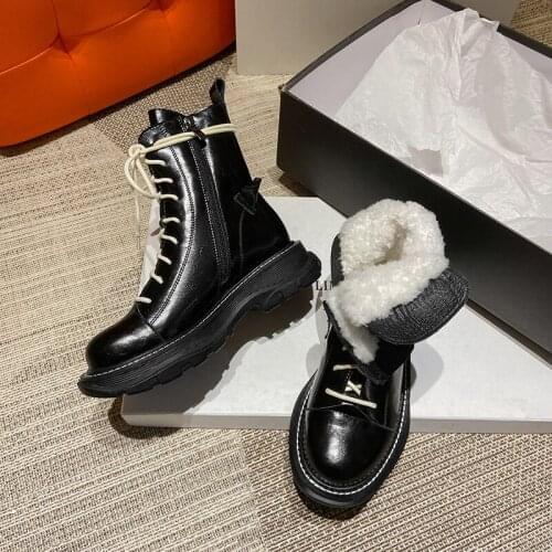 Winter Boots Women Genuine Leather New Wool Warm Non-Slip Ladies Ankle Boots Plus Size 34-42 Snow Boots Women