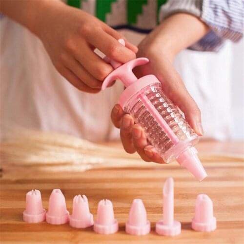 1 set Plastic Cookie Pink Cake Decorative DIY Tools Tips Plastic Cream Gun Pastry Syringe Extruder Kitchen Gadget Pastry Nozzles