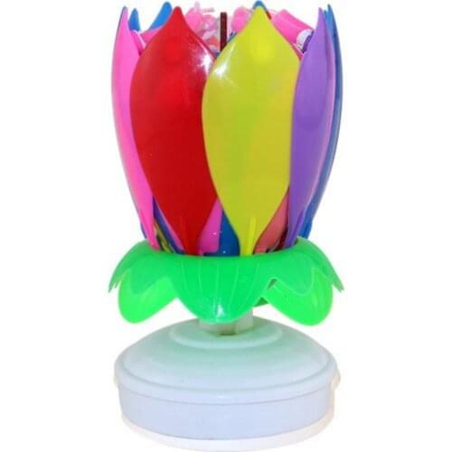 Innovative Party Cake Candle Musical Lotus Flower Rotating Happy Birthday Music Candle Light Party Gift DIY Cake Decoration 1PC