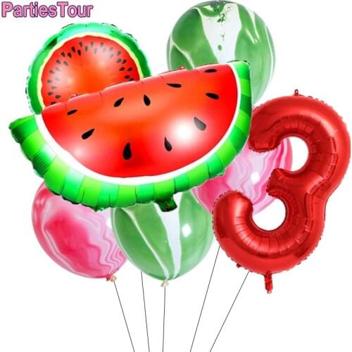 13pcs Summer Party Balloons Fruit Watermelon Birthday Decor 32'' Red Number Balloon Kids Birthday Party Baby Shower Decor Globos