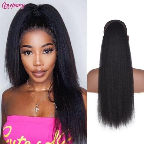 22Inch Long Yaki Straight Ponytail Synthetic Drawstring Ponytail Clip in Hair Extension For Black Women Black Brown Red Ombre