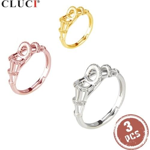 CLUCI 3pcs Silver 925 Zircon Ring for Anniversary Women 925 Sterling Silver Adjustable Ring for Women Fine Jewelry SR2045SB
