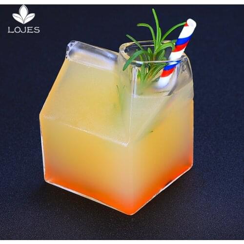 340ml Creative Clear Transparent Glass Milk Box Shape Milk Cup Mug Jug Dish Drinking Tools Water Juice Milk Tea Cups