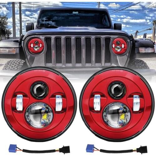 DOT Approved 7 Inch LED High/Low Beam Headlamp Compatible With Jeep Wrangler JK TJ LJ CJ Red