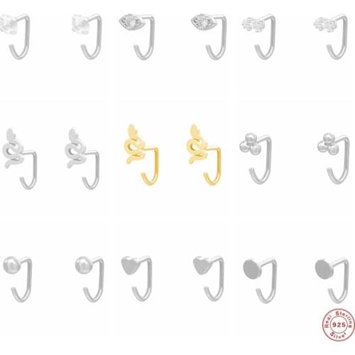 GS 925 Sterling Silver Cubic Zirconia Stud Earrings For Women Mini Snake Beads Heart Round Disc Ear Stud Party Fine Jewelry