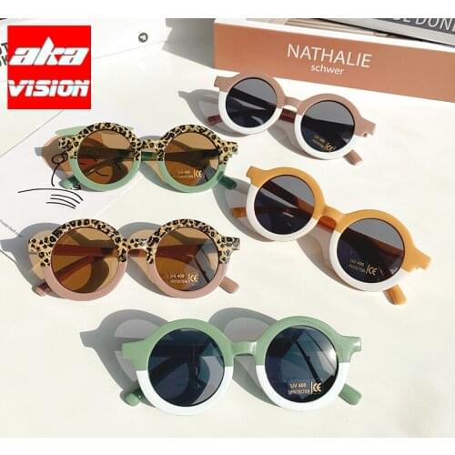 AKA VISION Children Boy/Girl Leopard Double Color Cartoon Bear Shape Round Sunglasses Kids Retro Sunglasses Protection UV400