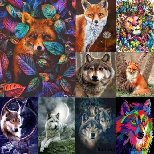 Full Drill 5D Diy Diamond Painting Animal Fox Wolf Lion Butterfly Leaf Embroidery Cross Stitch Mosaic Pictures Home Decoration