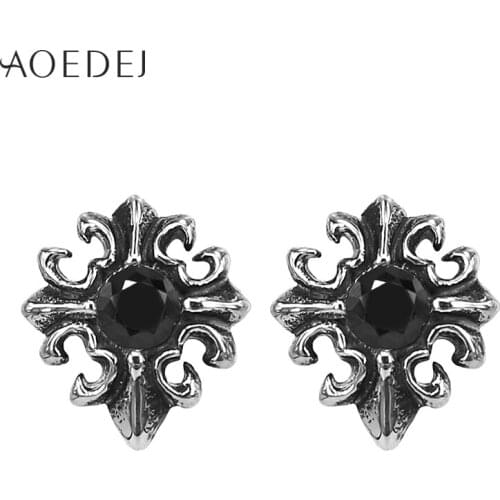 AOEDEJ 2 Colors Cross Earrings Stud Men Stainless Steel Punk Rhinestone Crystal Earrings Black Women Biker Aretes De Mujer