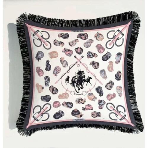 Velvet Fabric French Luxury Tassels Duplex Printing Home Sofa Cushion Cover Pillowcase Without Core Living Room Bedroom Cushion