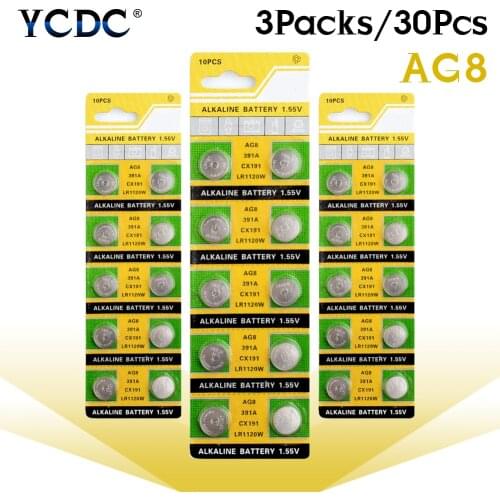 YCDC 30pcs AG8 391 SR1120W SR55 TR1120 Alkaline Coin Cell Button Batteries For Watch Remote Disposable Battery