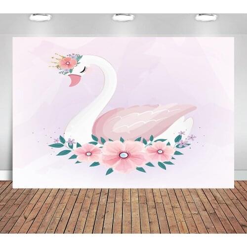 White Swan Photography Backdrop Birthday Baby Shower Party Decoration Pink Floral Background Photo Booth Studio
