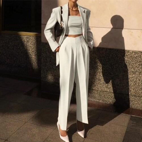 Women Solid Blazer Pants High Elastic Waist Straight Loose Trousers Ankle-length Pant Office Lady Elegant Casual Fashion Autumn