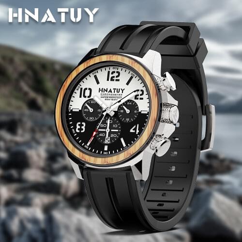 HNATUY 2020 New Fashion Mens Watches with Stainless Steel Top Brand Luxury Sports Chronograph Quartz Watch Men Relogio Masculino