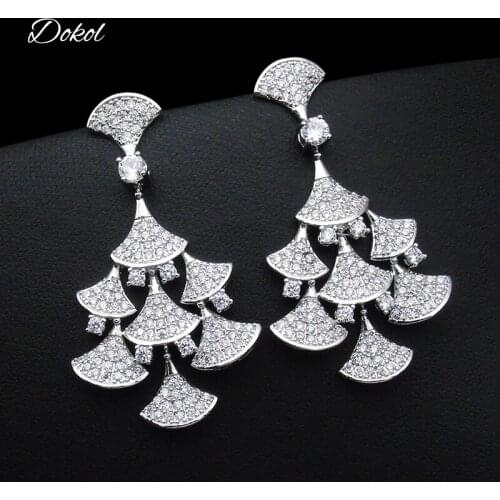 DOKOL Exquisite Sector Women Earrings Inlay Tiny AAA+ Zircon Stone Gorgeous Wedding Earring Drop Silver Color Jewellery DKE0152