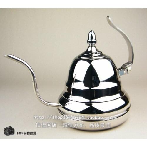 FeiC 1pcs 1.0L Silver Tea and Coffee Drip Kettle pot stainless steel gooseneck spout Kettle hot water for Barista D1