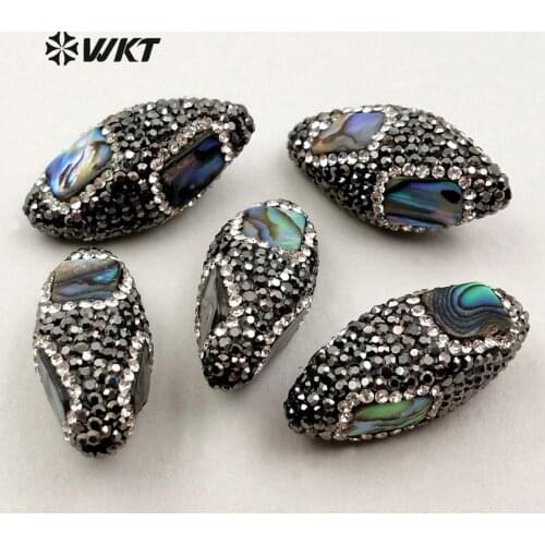 JF209 Lovely Oval Beads Rhinestone Pave Beads With Natural Abalone Shell Jewelry Making Beads Wholesale Beads Jewelry Findings