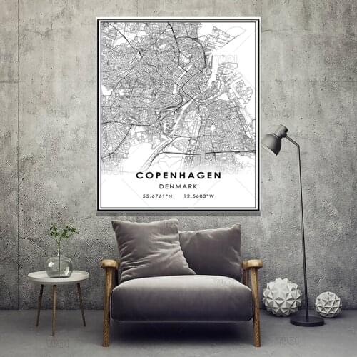 Map print poster canvas poster canvasWorld COPENHAGENMap Black White MapPoster Picture Art