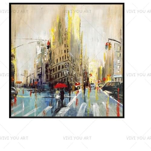 High Quality Colorful City View Abstract Dreamlike Shading Method Oil Painting Canvas Handmade Painted Home Decor Artwork