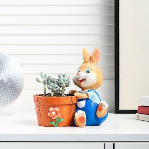 Cartoons Rabbit Shape Animal Flower Pots Succulent Plant Pot Desktop Ornaments Balcony Cute Vase Resin Home Decoration Bonsai