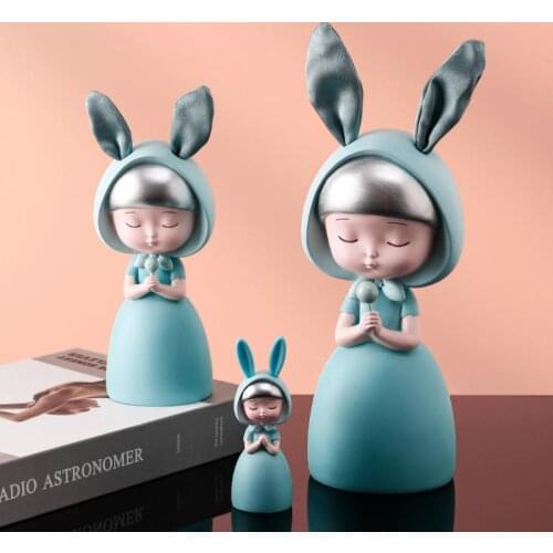 Lovely Resin Fairy Girl Rabbit Figurine Miniatures Home Living Room Decor Kawaii Room Decor Desk Accessories Birthday Child Gift