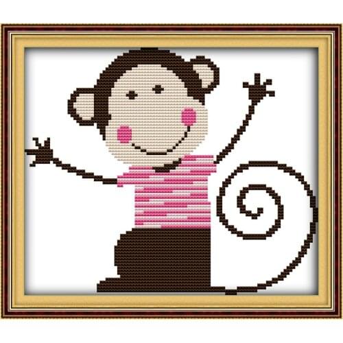 Joy Sunday Cartoon Style Of Dancing Monkey Printed on Canvas DMC 14CT11CT Chinese Cross Stitch Needlework Sets Embroidery Kit
