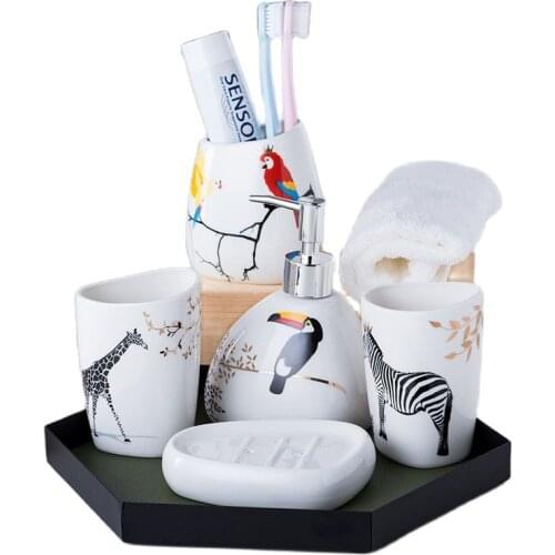Cute Zebra Owl Brushing Cup For Kids Nordic Bathroom Accessories Set Five-Piece Sanitary Ware Ceramic Wash Set Mug Cup Brushing
