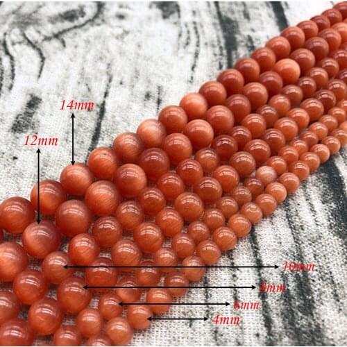 Natural Stone Orange Cat’s Eye Stone Round Loose BeadsFitMulti-purpose Jewelry Making 4 6 8 10 12 14MMPick Size J255