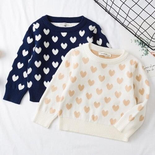 New 2019 Spring Autumn Baby Boys Girls Knitted Sweaters Loving Heart Pattern Girls Sweaters Kids Clothing Girls Boys Sweater