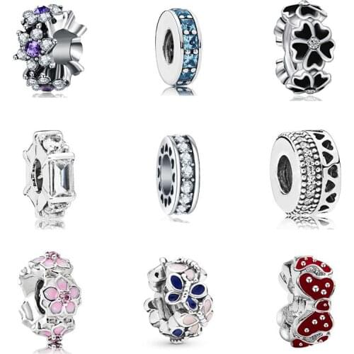 2021 New Original Alloy Bead Clear Pink Red Hearts Spacer Charm Fit Original Pandora Bracelet Bangle Necklace DIY Women Jewelry