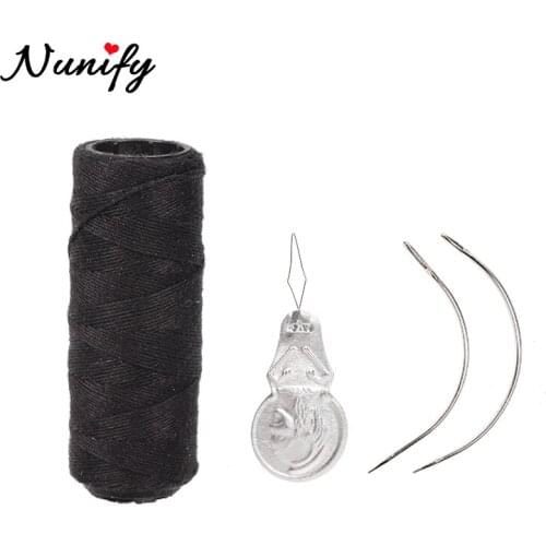 Nunify Best For Hair Weaving And Extensions Needles And 1 Roll Black Cotton Thread Hair+2Pcs Hair Weaving Needles Combo Set