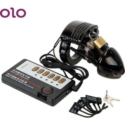 OLO Electric Shock Penis Cock Cage Ring Male Chastity Device with Electric Host Medical Themed Toys Sex Toys for Men