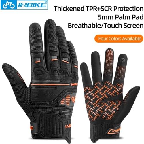 INBIKE Full Finger Cycling Gloves Anti Wear Touch Screen Breathable MTB Bike Gloves 5mm Palm Pad Sports Gloves Bicycle Riding