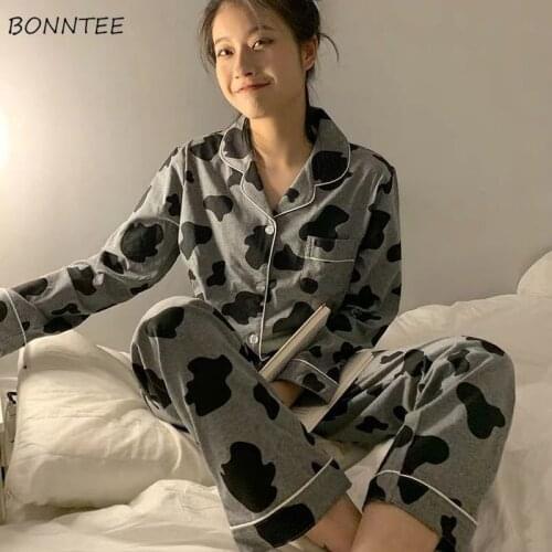 Pajama Sets Women Autumn Long Sleeve Casual Unisex Chic Comfortable Feminine Couple Sleepwear Hipster Ins Harajuku Students Cozy