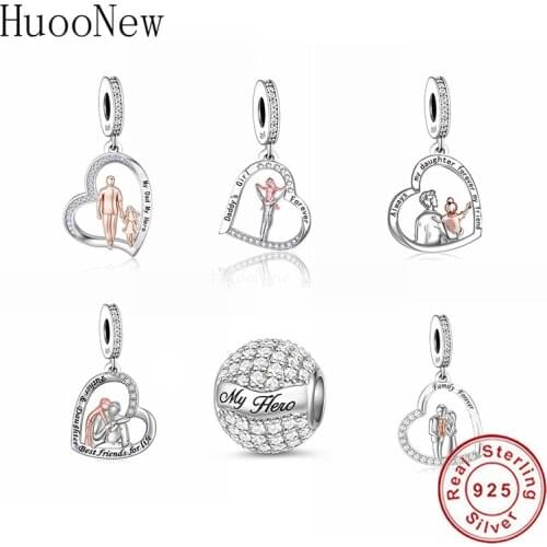 Fit Original Pandora Charm Bracelet 925 Silver My Dad My Hero Dad and Daughter Hand In Hand Bead For Making Women Berloque 2021